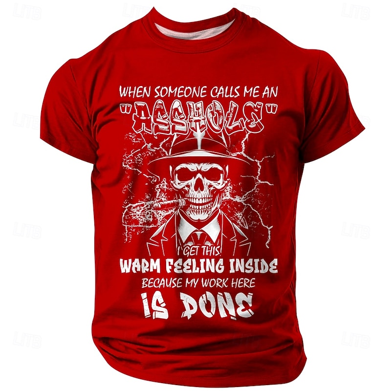 Men's Funny Graphic T-Shirt with Skull & Cigar, 