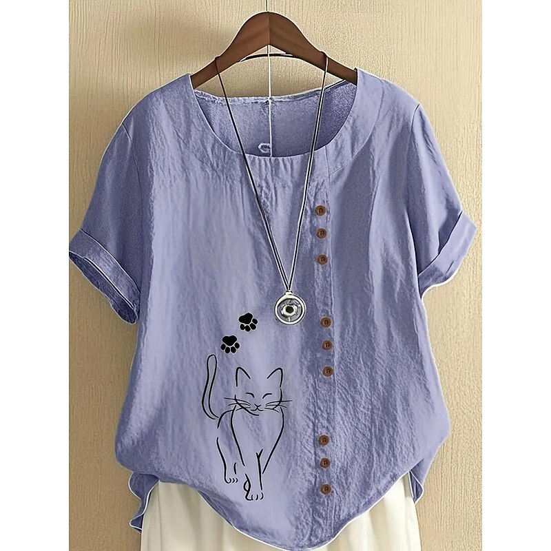 Women's Blouse Graphic Animal Vintage Tropical Stylish Short Sleeve Regular Tops Holiday Buttons Print White Yellow Navy Blue Blue Purple Summer Spring4