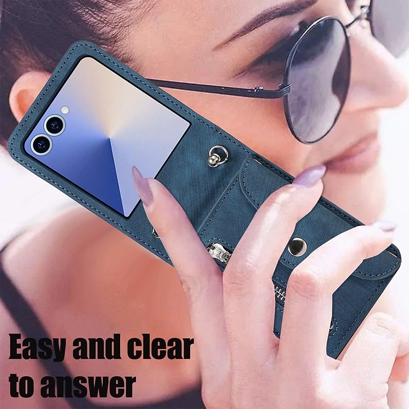 Phone Case For Samsung Galaxy Z Flip 7 Z Flip 6 Z Flip 5 Z Flip 4 Back Cover Zipper with Lanyard Card Slot Retro TPU PU Leather2