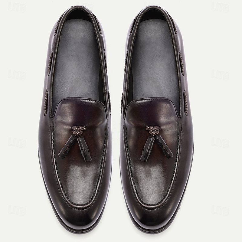 Men's Dark Brown Leather Tassel Loafers – Classic Slip-On Cowhide Dress Shoes for Office, Business Meetings and Daily Wear4