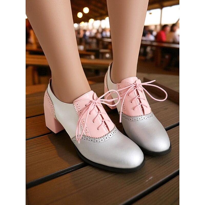 Women's 1950s Color Block Oxford Shoes - Green, Black and Silver Lace-Up Chunky Heel Vintage Style Dress Shoes for Office, Oktoberfest and Retro Fashion Outfits2