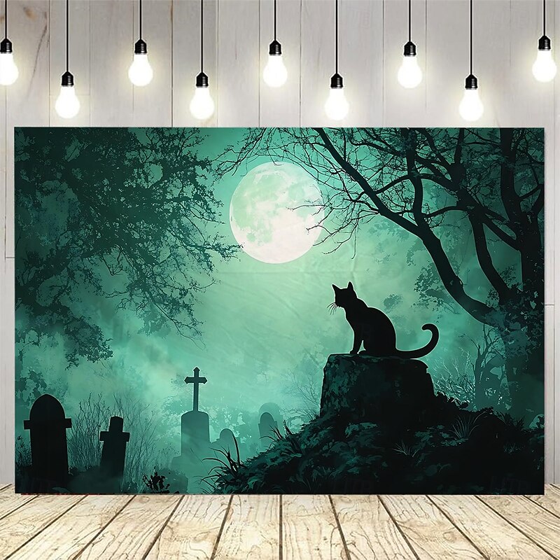 Halloween Photograph Backdrop Tapestry, Creepy Terrifying Cemetery Pattern Wall Hanging, Large Decorative Mural for Bedroom, Living Room, Party, and Home Decoration4
