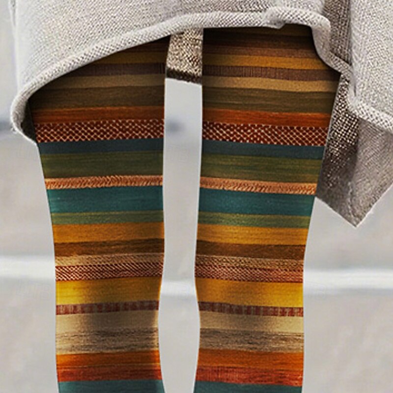 Women's Pants Trousers Leggings Cozy Leggings Streetwear Casual Full Length High Waist Stripe Elastic Waist Print Breathability Comfortable Stretchy Vacation Street Daily Wear Orange Summer Spring2