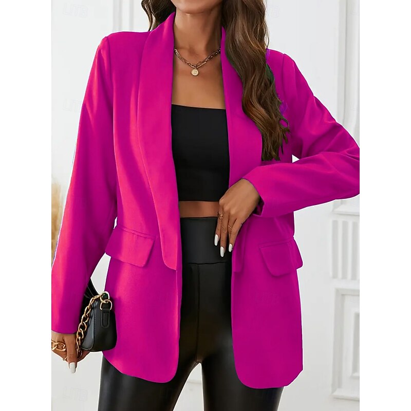 Women's Blazer Comfortable Breathable Pocket OL Style Modern Plain Outdoor Casual Daily Single Breasted Regular Lapel Regular Fit Long Sleeve Outerwear Black Yellow Red Spring Fall2
