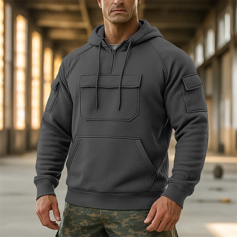 Men's Hoodie Quarter Zip Hoodie Tactical Hoodie Black Army Green Navy Blue Khaki Dark Gray Hooded Plain Zipper Sports & Outdoor Casual Daily Streetwear Cool Sportswear Spring &  Fall Clothing Apparel4