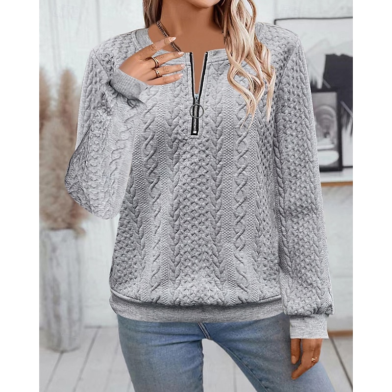 Women's Texture Sweatshirt Sweatshirts Zip Up Sweatshirts Plain Streetwear Casual Comfy Long Sleeve High Neck Regular Tops Street Holiday Going out Half Zipper Quarter Zipper Quarter Zip White Pink3