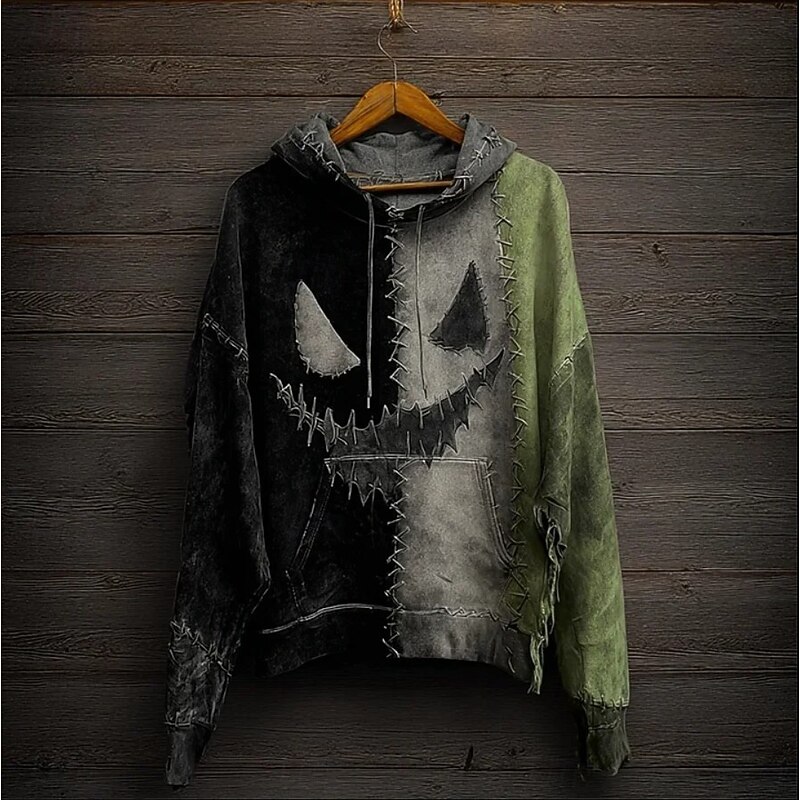 Halloween Women's Pullover Hoodie Sweatshirt Monster Graphic Skull Fashion Casual Print Long Sleeve Hooded Street Dailywear Casual Drawstring Print Black Red Purple Orange Green Fall Winter2