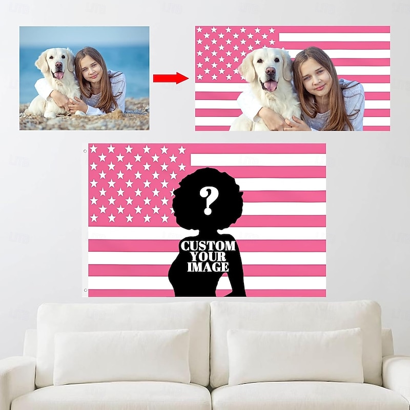 Custom Pink American Flag - Personalized Text/Photo/Logo Funny Tapestry Poster For Decorating Clubs Concerts Bars University Dormitories Bedrooms Gifts for birthdays Valentine's Day graduations