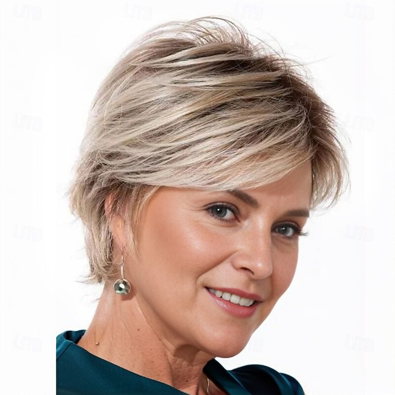 Short Blonde Pixie Wig with Dark Roots – Synthetic Hair, Heat-Resistant for Daily Fashion, Cosplay & Parties2