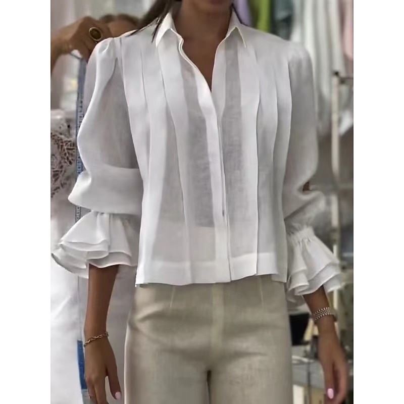 Women's Shirt Summer Tops Blouse Solid Color Casual Beach Regular Tops Black White Yellow Royal Blue Sky Blue Summer Spring Fall