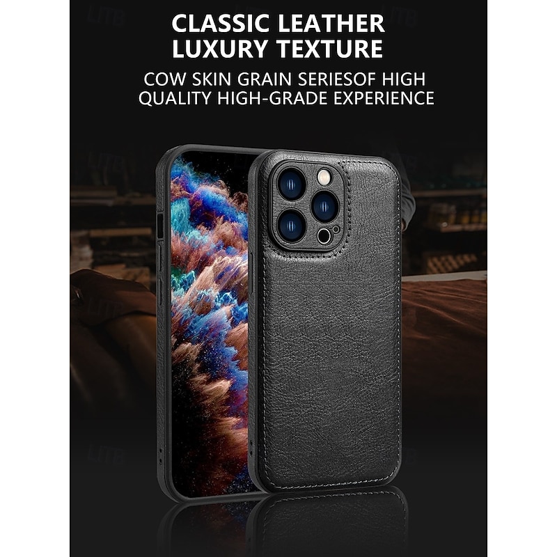 Phone Case For 16 15 14 Pro Max Plus 16e 13 Pro Max Back Cover Shockproof Retro TPU PU Leather3