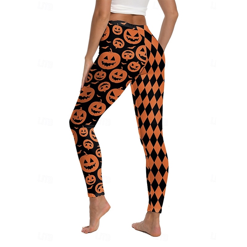 Women's Leggings Punk Streetwear Full Length High WaistPantsHalloween Pumpkin Print Breathability Soft Comfortable High Elasticity Vacation Party Black White Yellow Orange Fall Winter Regular Fit2