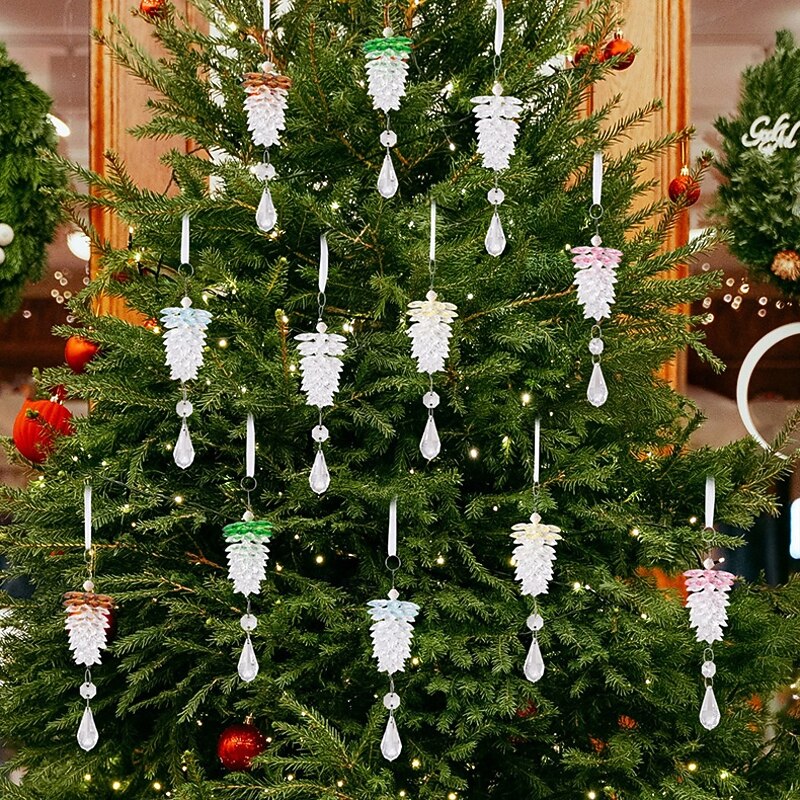 Christmas Acrylic Pinecone Ornament Transparent Crystal-Like Artificial Christmas Ornaments Perfect for Holiday Parties, Weddings & Thanksgiving Celebrations4