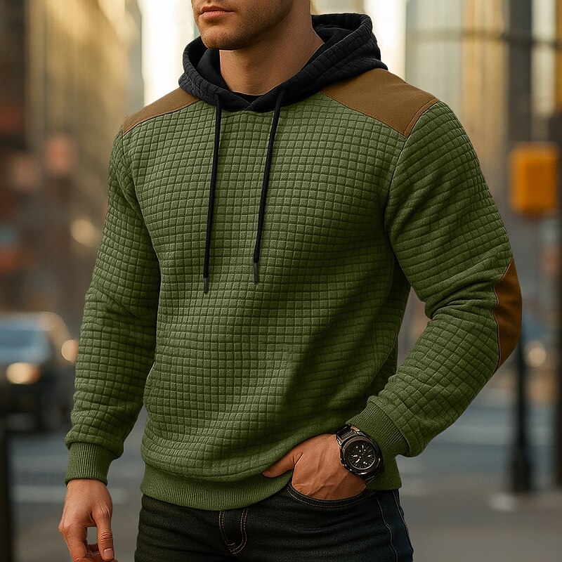 Men's Hoodie Waffle Hoodies Pullover Hoodie Sweatshirt Apricot Black Army Green Light Grey Hooded Plain Patchwork Color Block Sports & Outdoor Casual Daily Streetwear Cool Sportswear Spring &  Fall2