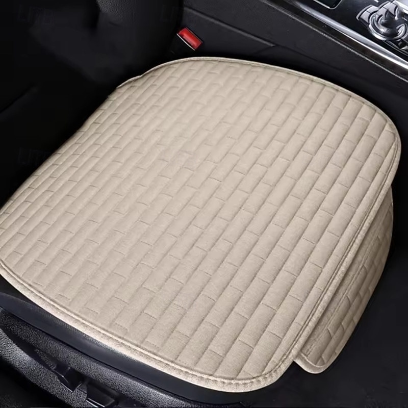 Universal Flax Car Seat Cover Breathable Linen Fabric Front Rear Seat Cushion Protector Auto Interior Men Car Accessories4