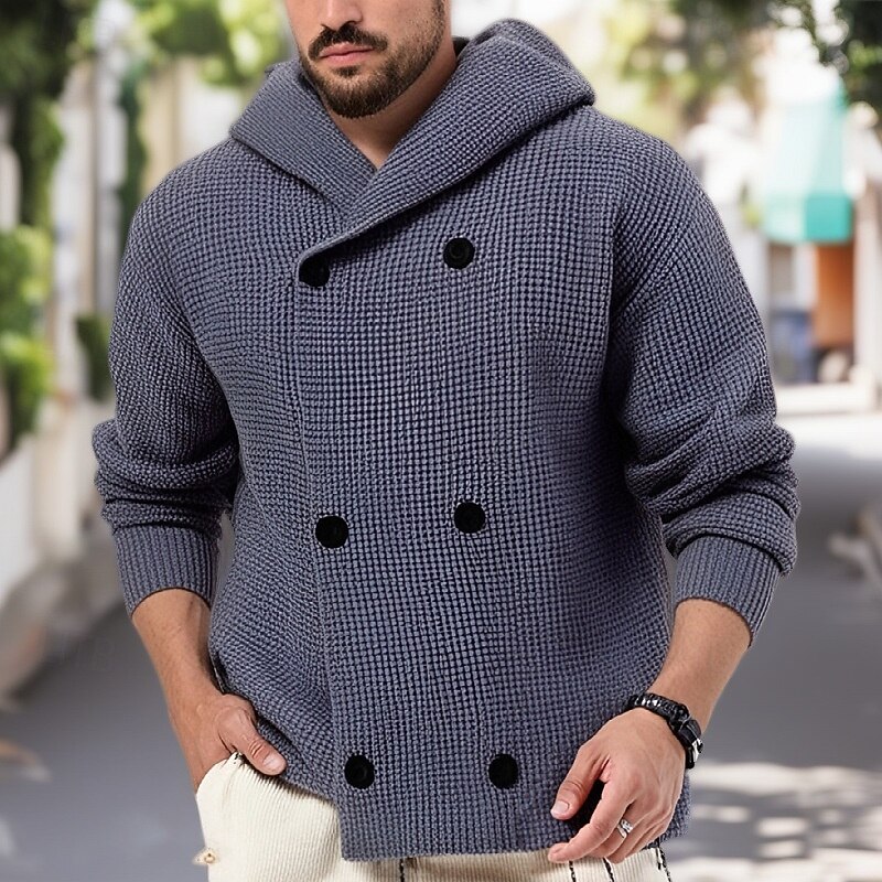 Men's Cardigan Sweater Cropped  Sweater Knit Sweater Ribbed Knit Regular Tops Buttons Plain Lapel Fashion Classic Vacation Daily Wear Clothing Apparel Fall Winter Gray M L XL
