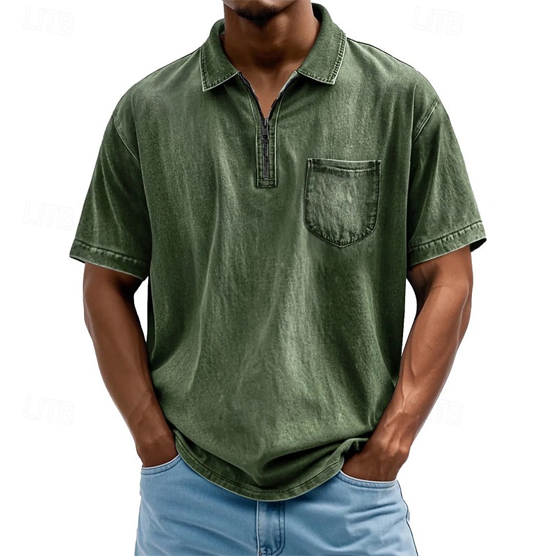 Men's Polo Shirts Quarter Zip Polo Daily Wear Date Quarter Zip Short Sleeve Fashion Basic Plain Zipper Pocket Summer Regular Fit Black Pink Royal Blue Blue Purple Green Polo Shirts3