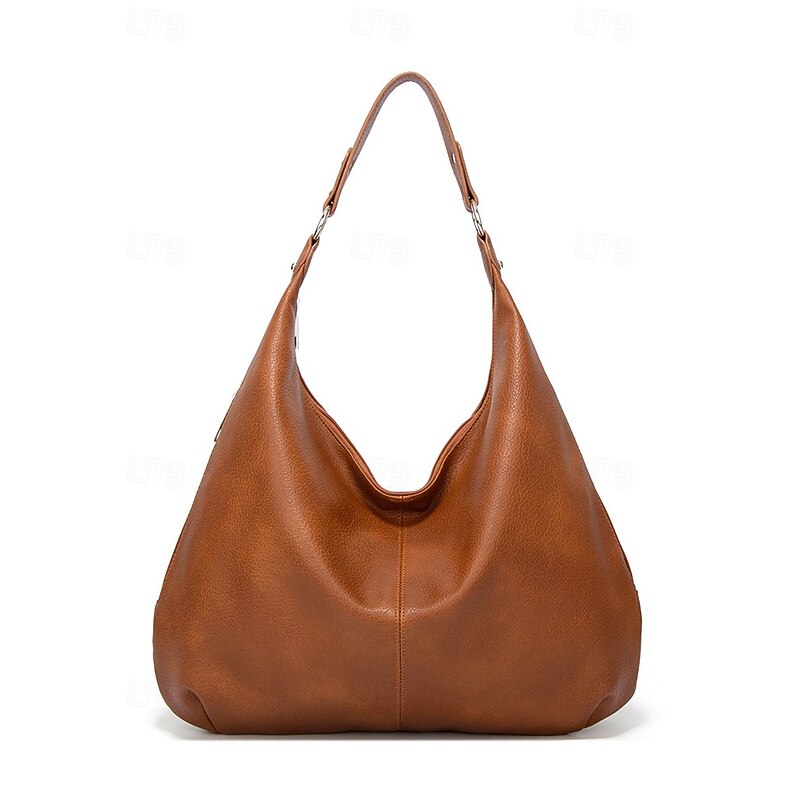 Women's Large Hobo Shoulder Bag – Soft PU Leather Slouchy Tote with Zipper, Side Pocket & Adjustable Strap, Minimalist Casual Style for Work, Travel, Shopping & Everyday Use
