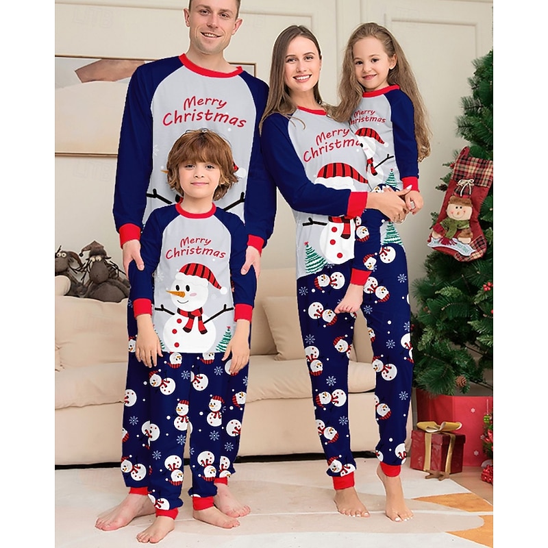 Family Pajamas Christmas Pattern Home Patchwork Navy Blue Long Sleeve Active Matching Outfits