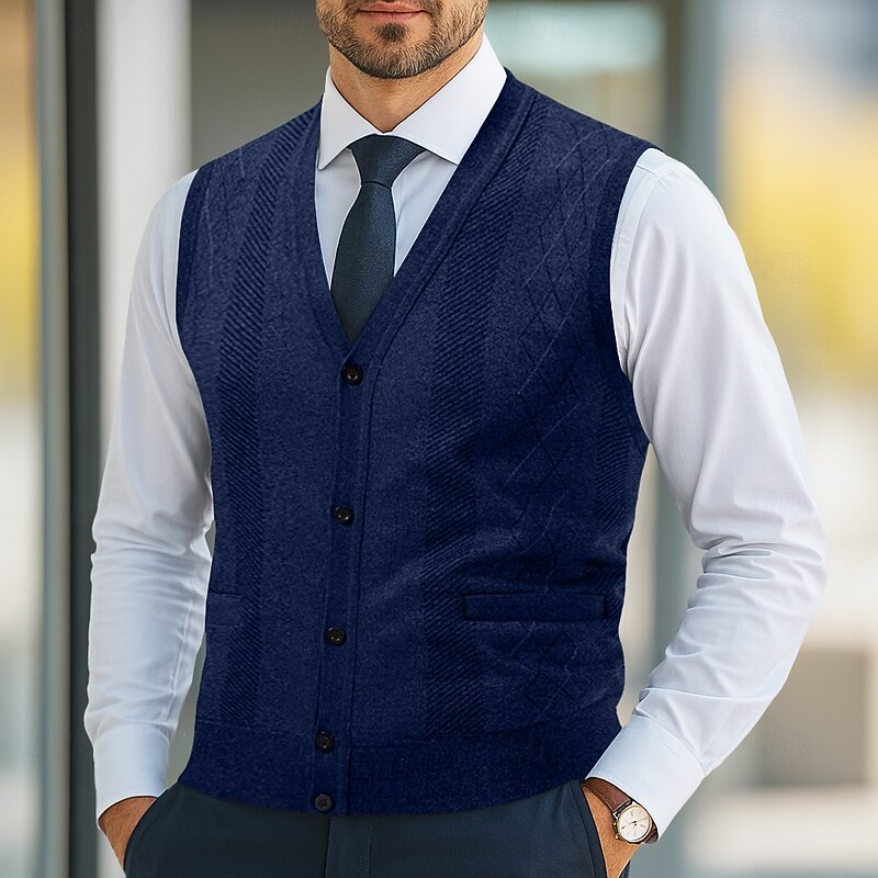 Men's Sweater Dress Sweater Cardigan Sweater Knit Sweater Ribbed Knit Regular Tops Knitted Ribbed Plain V Neck Fashion Shawls Casual Daily Wear Clothing Apparel Fall Winter Burgundy Blue L XL 2XL3