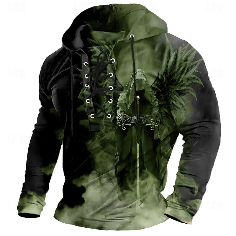 Halloween Men's Grim Reaper 3D Print Reaper Sweatshirt Punk Exaggerated Long Sleeve Crew Neck Club Streetwear Lake blue Black Drawstring Fall Winter Designer4