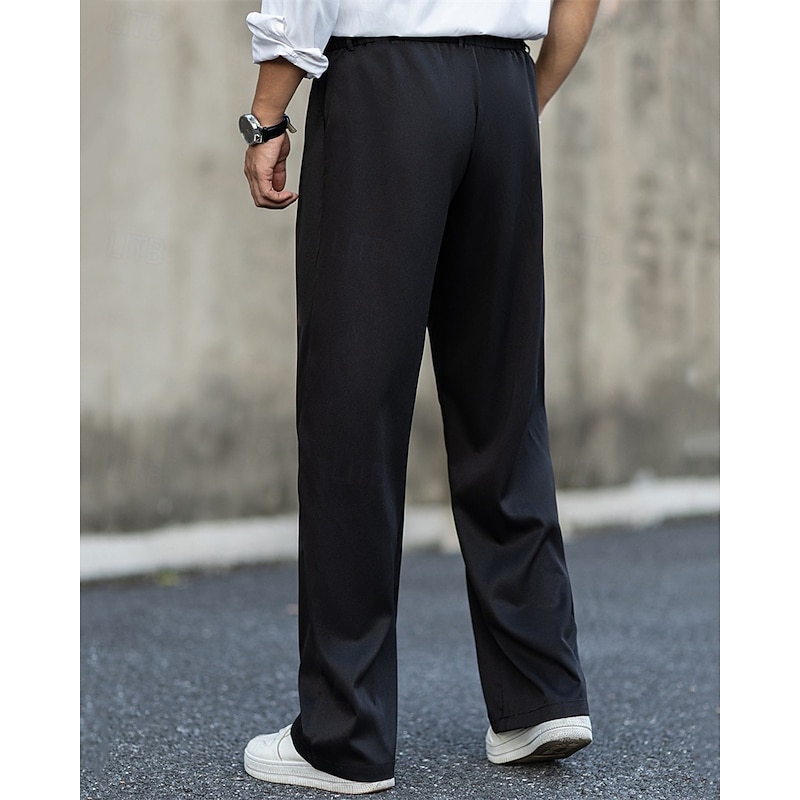 Men's Dress Pants Trousers Chinos Slacks Pocket Buttons Plain Comfort Formal Party Work Fashion Classic Style Black Navy Blue Micro-elastic4