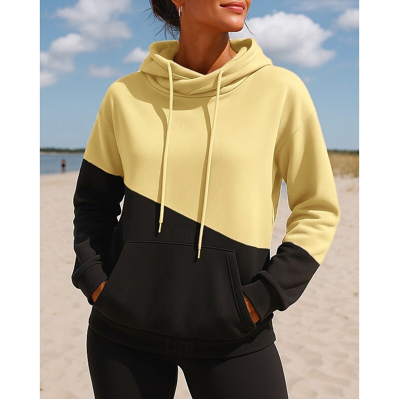 Women's Pullover Hoodie Casual Hoodies Patchwork with Pockets Long Sleeve Top Casual Athleisure Fall Color Block Outdoor Travel Sports Sportswear Activewear Apricot Pink Blue4