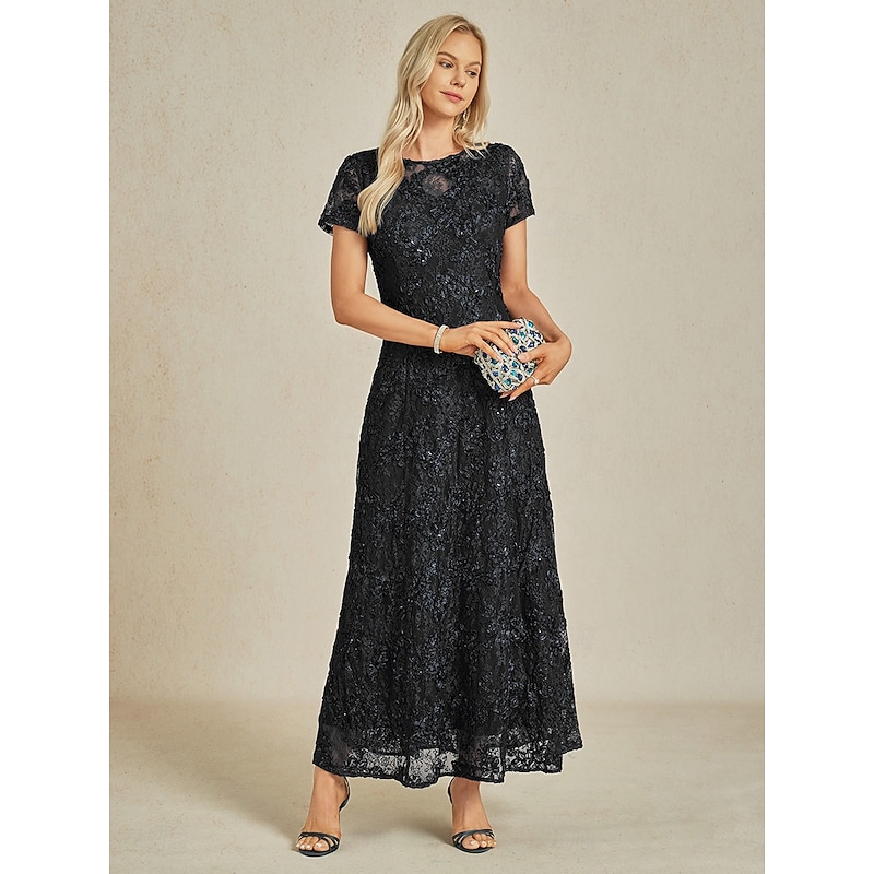 Women's Maxi Dress Sheath Dress Elegant Party Cocktail Regular Fit Solid Color Short Sleeve Crew Neck Black Summer Spring