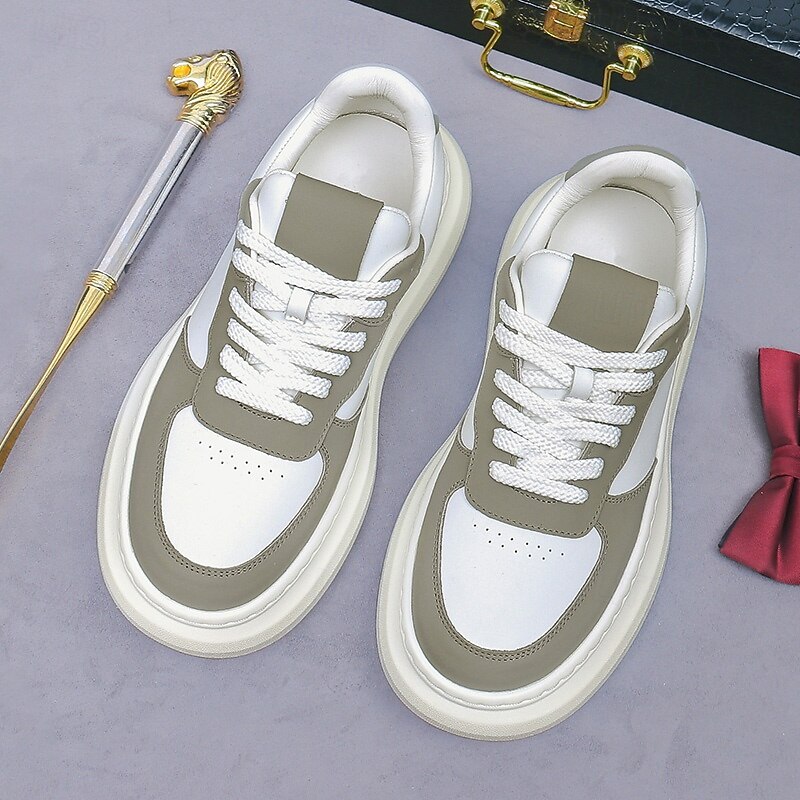 Men's  Chunky Sneakers - Faux Leather Lace-Up Fashion Trainers with Thick Sole, Casual Streetwear Shoes for Urban Style and Sporty Outfits3