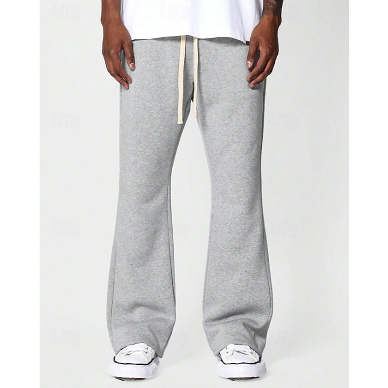 Men's Sweatpants Flared Pants Trousers Drawstring Pocket Elastic Waist Plain Comfort Sports Outdoor Daily Fashion Casual Black Light Grey Micro-elastic4