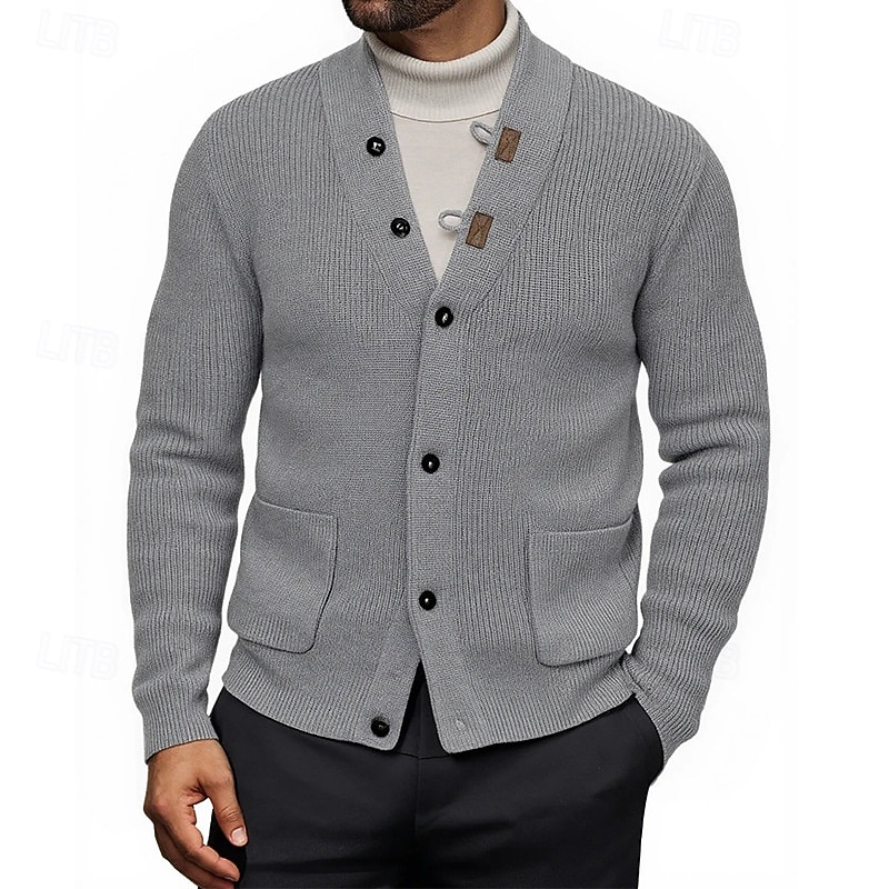 Men's Cardigan Sweater Cropped  Sweater Knit Sweater Ribbed Knit Regular Tops Pocket Buttons Plain V Neck Fashion Classic Vacation Daily Wear Clothing Apparel Fall Winter Army Green Black M L XL