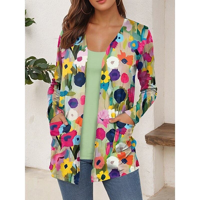 Women's T Shirt Graphic Geometric Abstract Vintage Stylish Casual Long Sleeve V Neck Regular Tops Daily Print Pink Red Blue Green Summer Spring Fall3