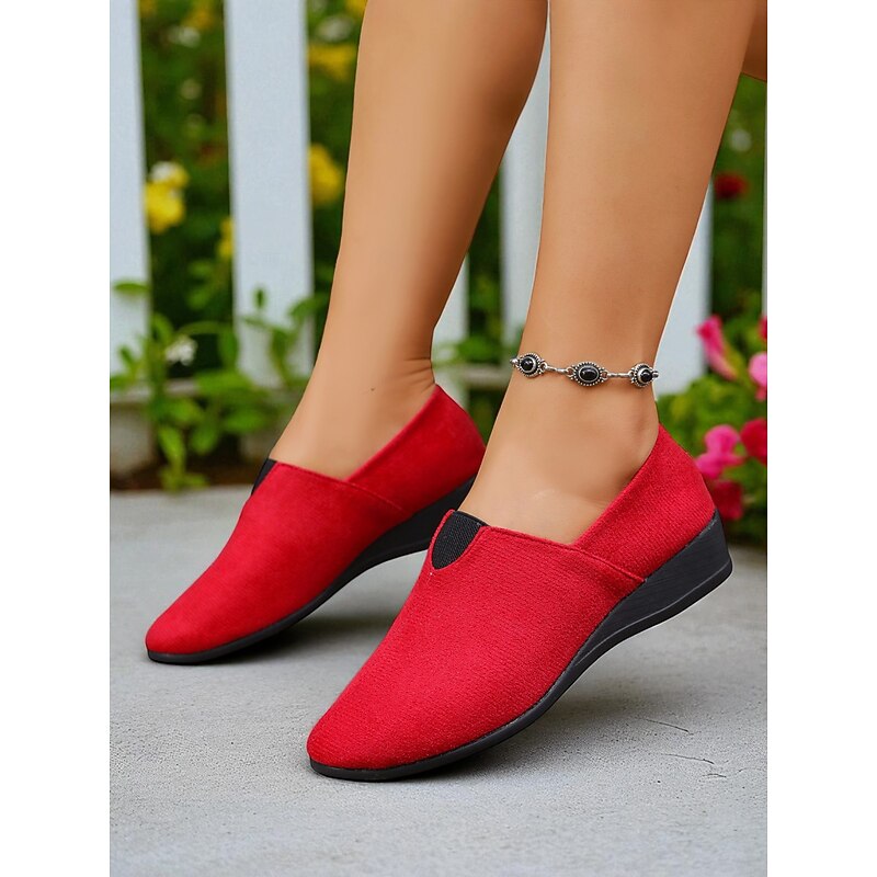 Women's Red Slip-On Casual Shoes – Lightweight Comfort Loafers for Daily Wear, Christmas, Shopping and Travel4