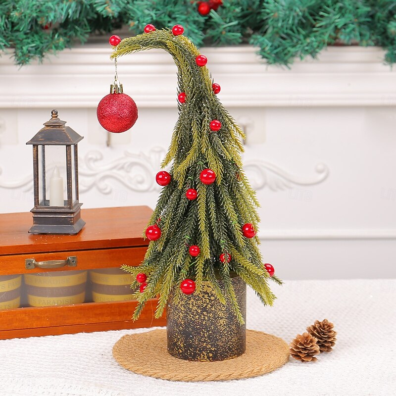 Christmas Mini Tree Tabletop Desktop Artificial Christmas Tree Xmas Decor Realistic Red Berry Small Tree Festive Holiday Window Display Party Prop Perfect Seasonal Ornament4