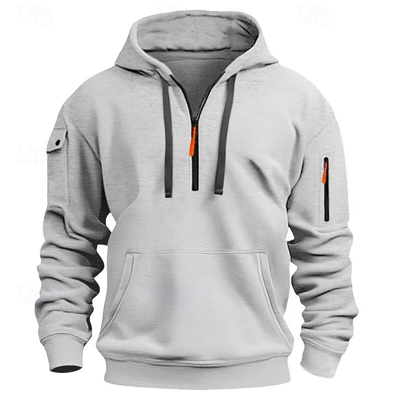 Men's Hoodie Quarter Zip Hoodie Fleece Hoodie Tactical Hoodie Black Navy Blue Khaki Light Grey Dark Gray Hooded Plain Zipper Sports & Outdoor Casual Daily Streetwear Cool Sportswear Spring &  Fall3