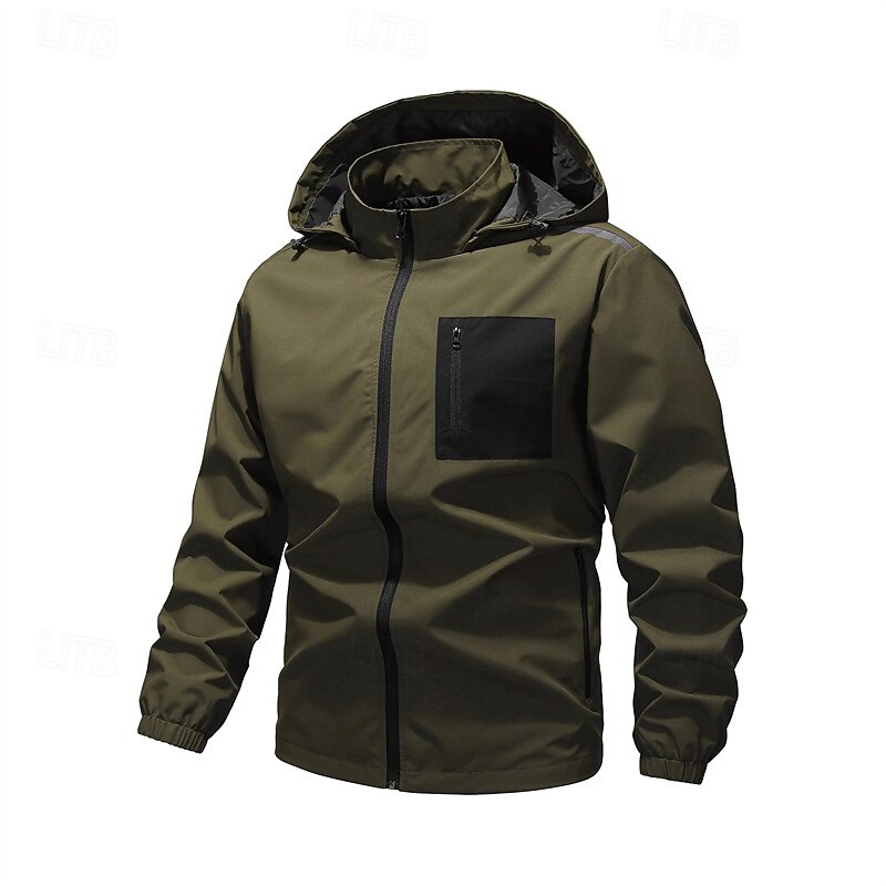 Men's Outdoor Jacket Raincoat Hoodie Jacket Hiking Jacket Vacation Daily Warm Pocket Spring Fall Color Block Fashion Classic Hooded Regular Black Army Green Dark Blue Jacket