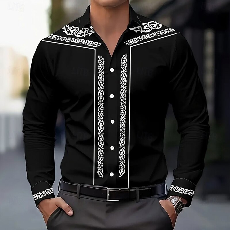 Men's Star Shirt Western Shirt Cowboy Shirt Long Sleeve Vintage Retro Outdoor Vacation Spring Fall Turndown 3D Print Linen Like Shirt Black 1 Black2