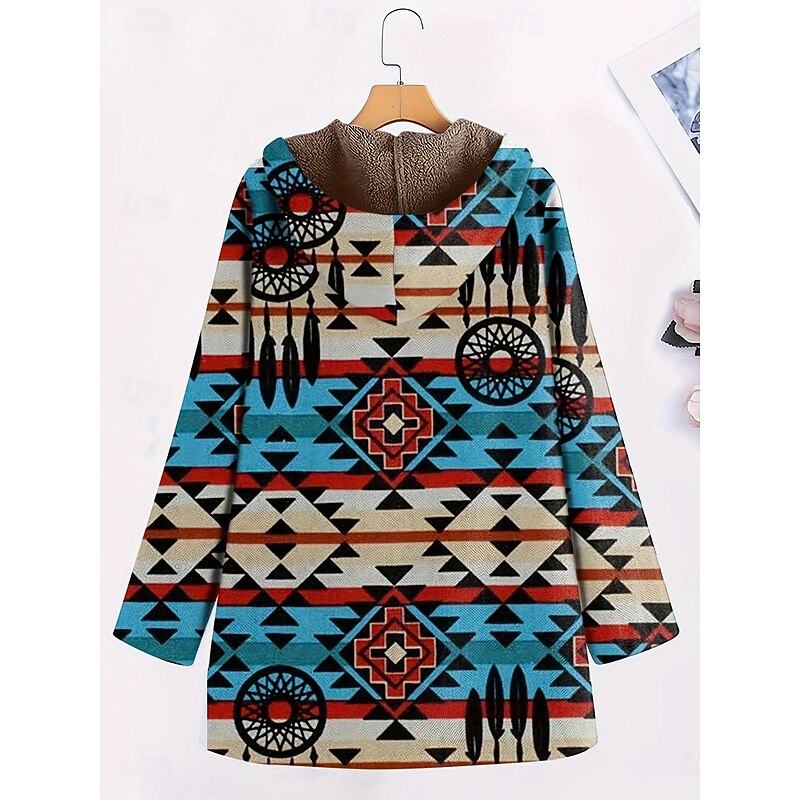 Women's Zip Up Hoodies Geometric Casual Long Sleeve Hooded Long Tops Street Going out Zipper Pocket Blue Brown Green Fall Winter4