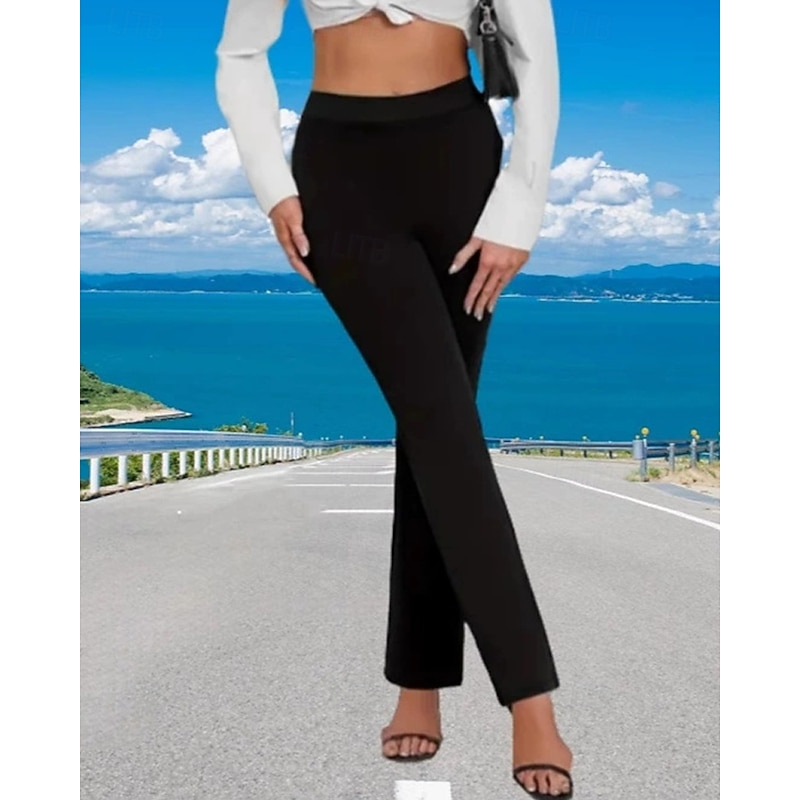 Women's Wide Leg Slacks Streetwear Casual Full Length Natural Plain Elastic Waist Comfortable Street Holiday Daily Wear Navy Black Brown Fall Regular Fit3