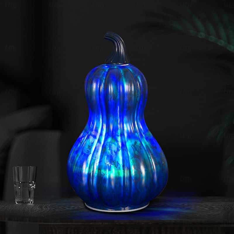 1 Pc Halloween Running Lantern Colorful Pumpkin Ornament Light Glass Pumpkin Glass Crafts Timed Function Indoor and Outdoor Decorative Lights2