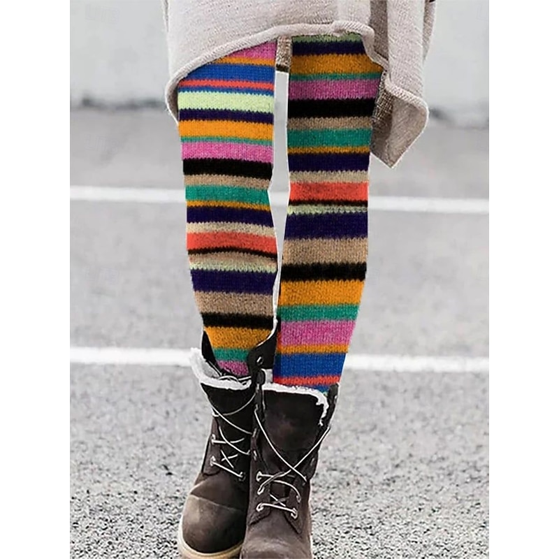 Women's Pants Trousers Leggings Cozy Leggings Streetwear Casual Full Length High Waist Striped Elastic Waist Print Breathability Comfortable Stretchy Vacation Street Daily Wear Rainbow Summer Spring