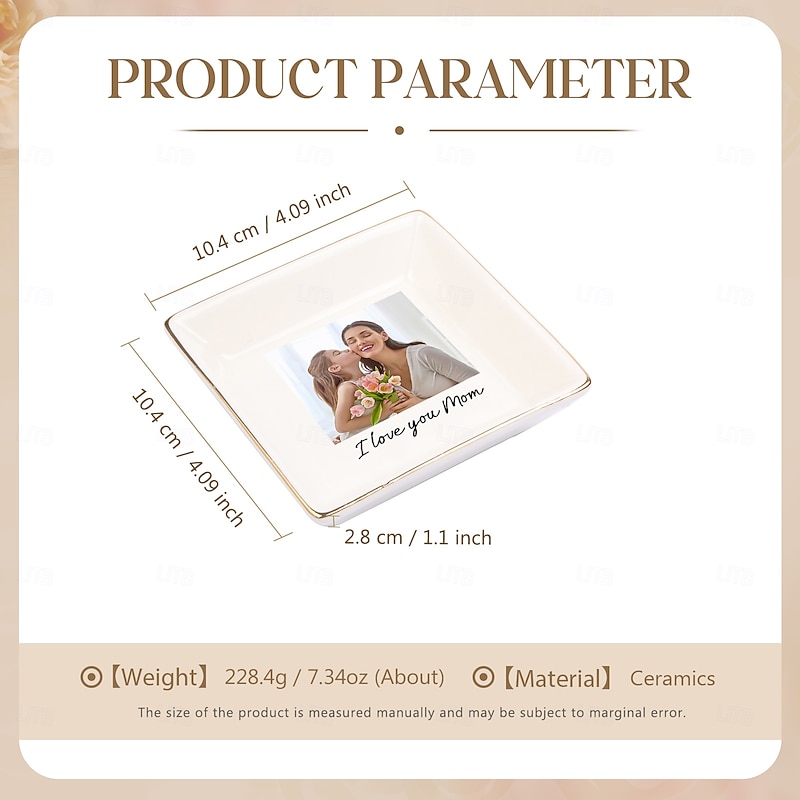 Personalized Photo Jewelry Dish Custom Ceramic Jewelry Tray Christmas Gift for Women Square Trinket Dish, Jewelry Holder for Rings Earrings Necklace3