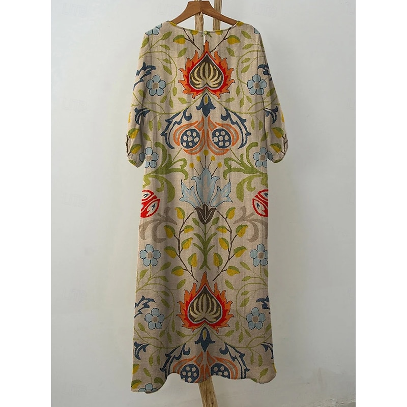 Women's Maxi Dress Kaftan 3/4 Length Sleeve Crew Neck Casual Shift Dress Dress Boho Daily Holiday Date Floral Graphic Yellow Pink Blue Green Spring Fall3