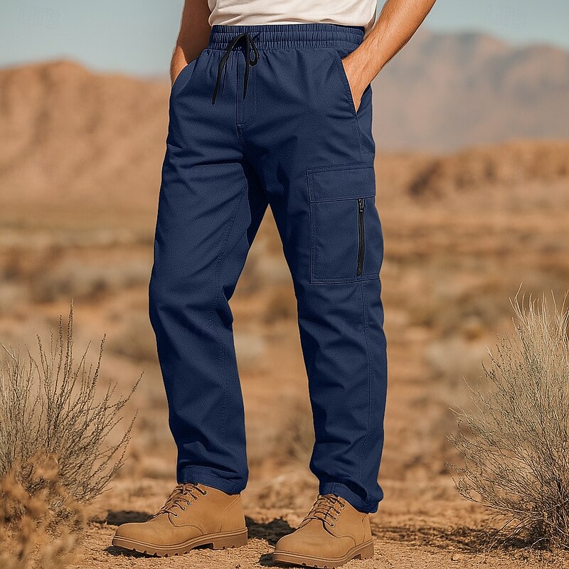 Men's Cargo Pants Trousers Drawstring Elastic Waist Multi Pocket Plain Wearable Full Length Outdoor Casual Daily Vacation Fashion Black Army Green Micro-elastic4