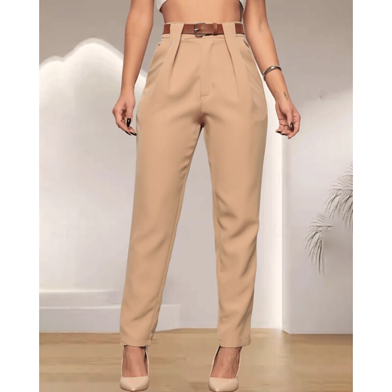 Women's Dress Pants Streetwear Stylish Full Length Natural Plain Pocket Elastic Waist Comfortable Formal Outdoor Office Dark-Gray Black Fuchsia Khaki Fall Regular Fit