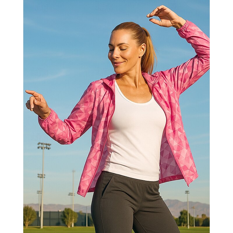 Women's Outdoor Jacket Hooded Sweatshirt with Pockets Long Sleeve Top Athleisure Fall Graphic Sun Protection Lightweight Outdoor Travel Sportswear Activewear Pink Orange Green3