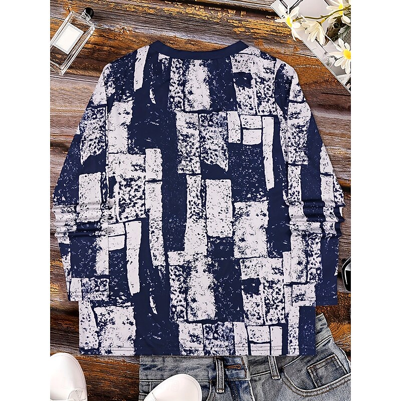 Women's T Shirt Graphic Geometric Color Block Vintage Stylish Classic Long Sleeve V Neck Regular Tops Daily Print Navy Blue Spring Fall Winter3