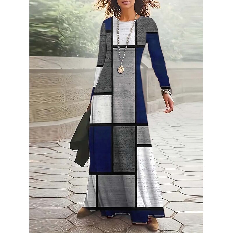 Women's Maxi Dress Shift Dress A Line Dress Fit And Flare Dress Party Casual Formal Daily Date Going out Regular Fit Tie Dye Abstract Long Sleeve Crew Neck Red Blue Purple Green Spring Fall Winter4