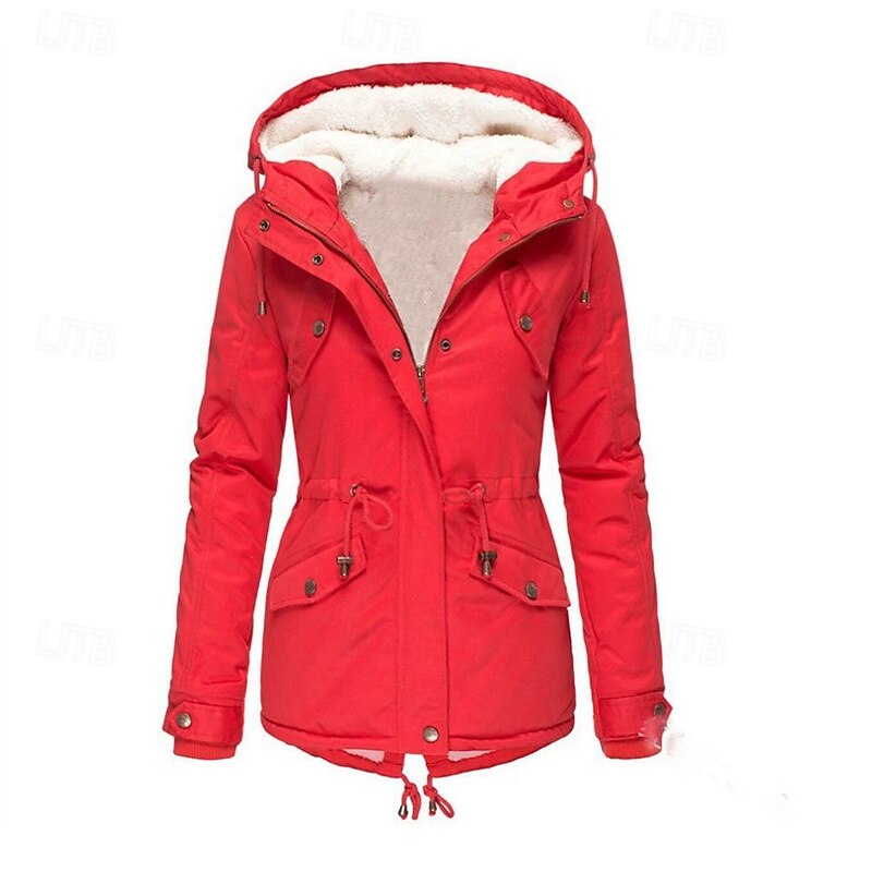 Women's Casual Jacket Warm Comfortable Zipper Pocket Fashion Outdoor Plain Going out Weekend Zipper Regular Hooded Regular Fit Long Sleeve Outerwear Black Pink Red Fall Winter2