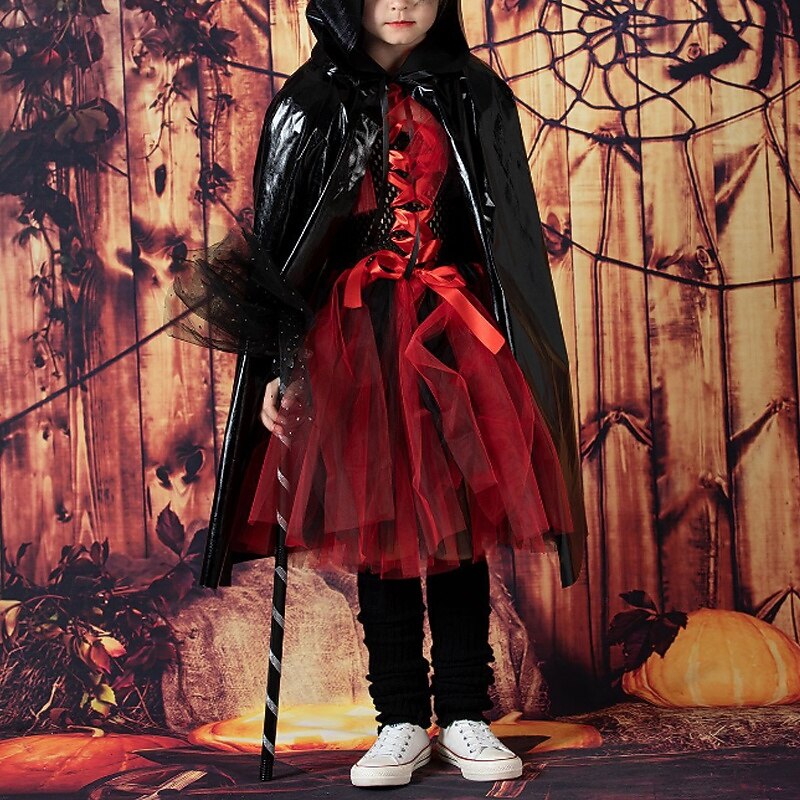 Kids Girls' Halloween Cape Solid Color Fashion Outdoor Coat Outerwear 4-12 Years Fall Black Pink Red3